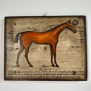 Vintage wall plaque / wooden board frame painting of horse by B. d’Arte F. Conz